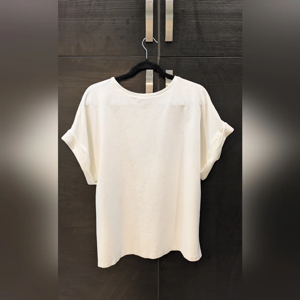 Express Cream Tie-Front Short Sleeve Top - Picture 2 of 6